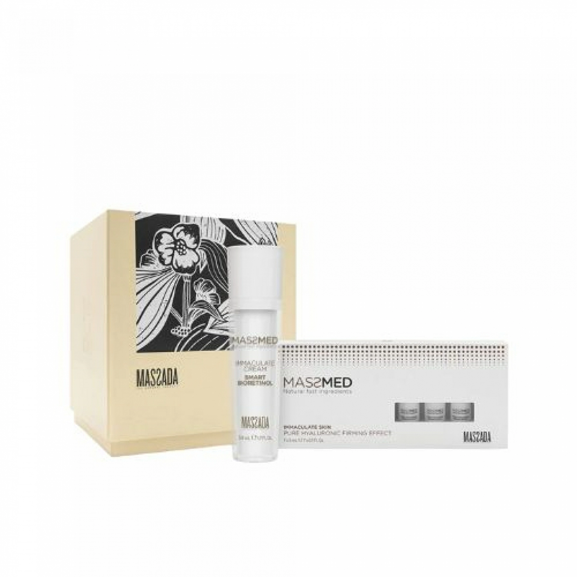 Cofre Massmed Immaculate Skin | Crema reafirmante 50 ml + Ampollas acido hialurónico 7 uds - Massada ®