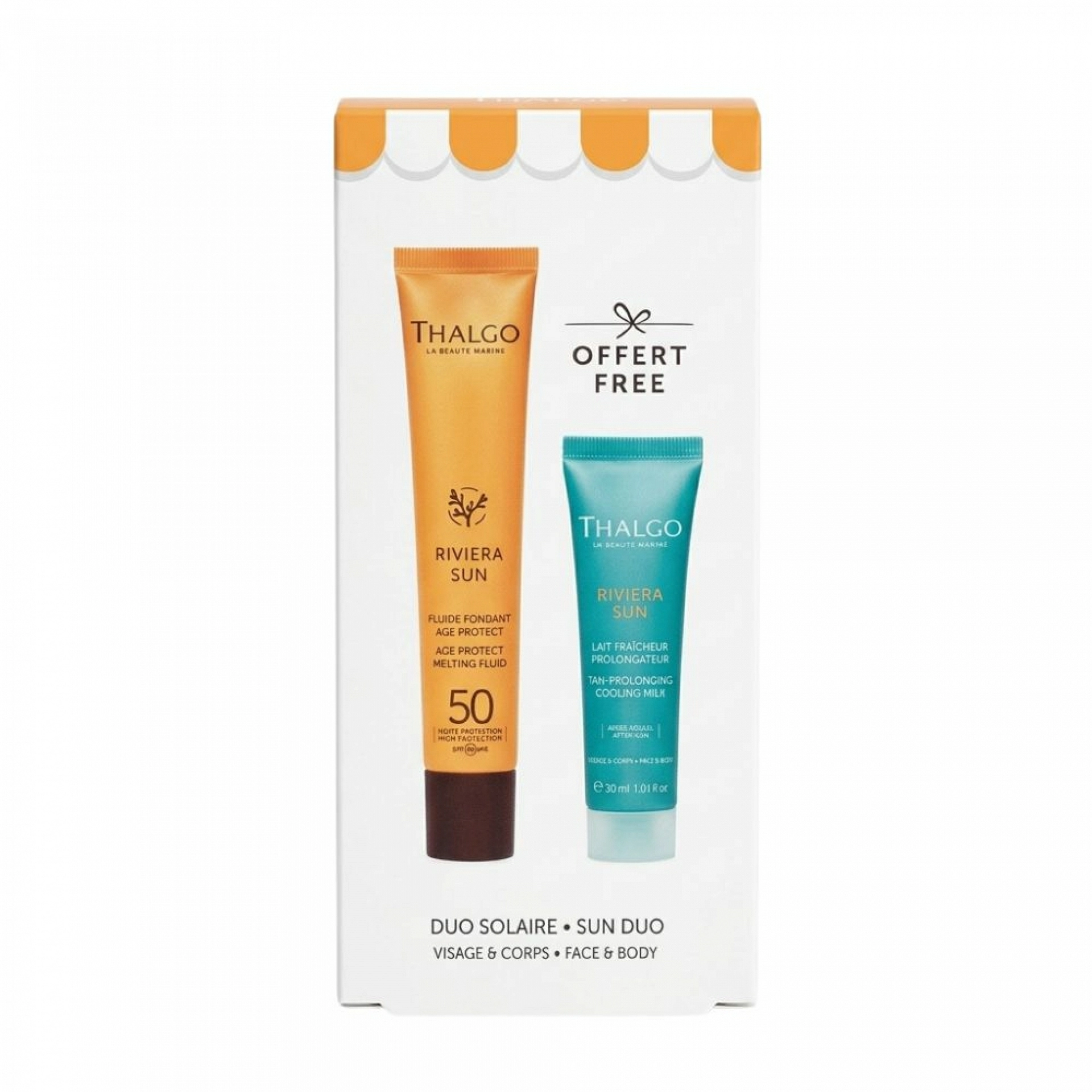 Duo Solaire Riviera Sun | Fluido Solar Facial Antiedad SPF50 50 ml + Leche Corporal Post Solar 30 ml – Thalgo ®