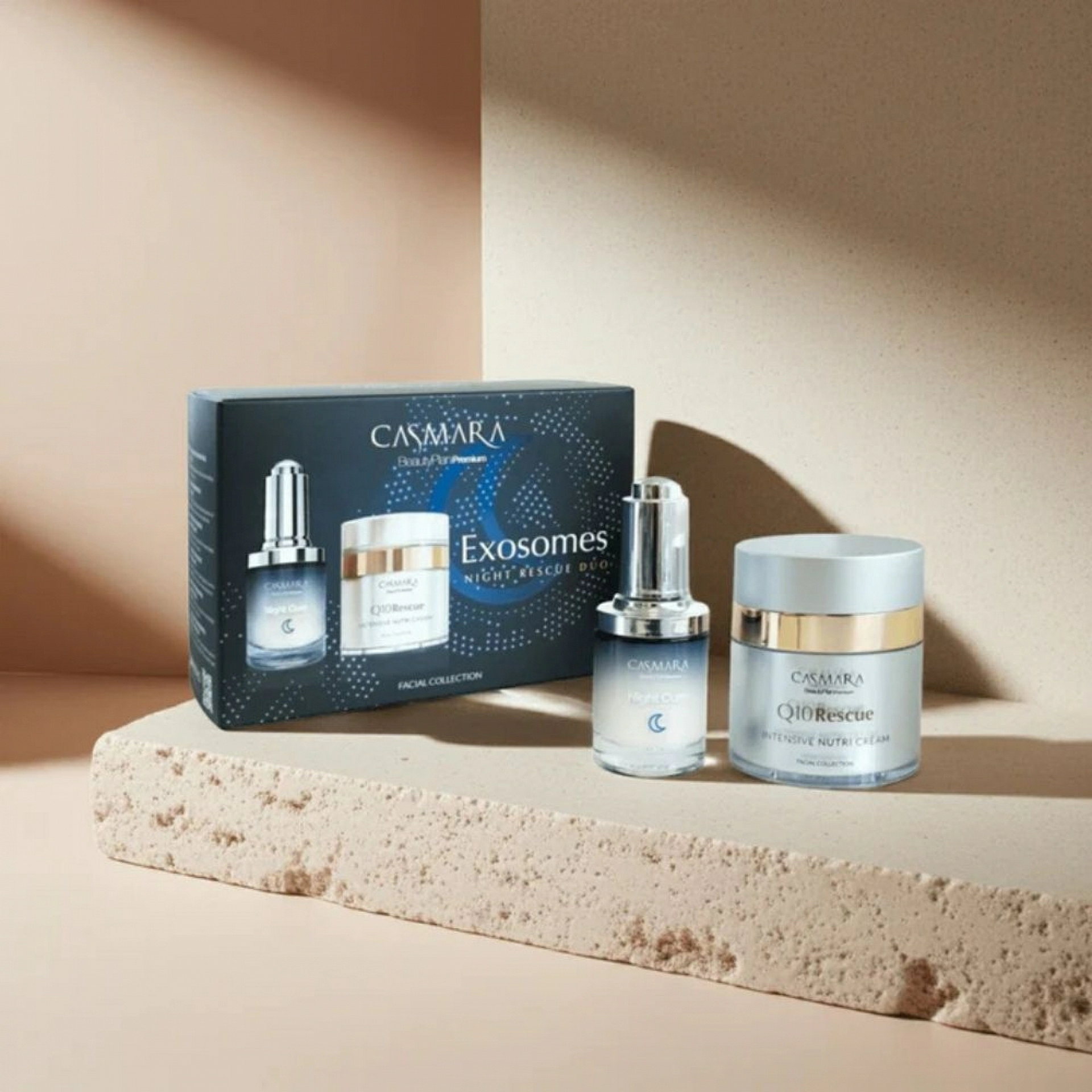 Exosome Night Rescue Duo | Night Cure 30ml + Q10 Rescue Intensive Nutri Cream 50ml - Casmara ®