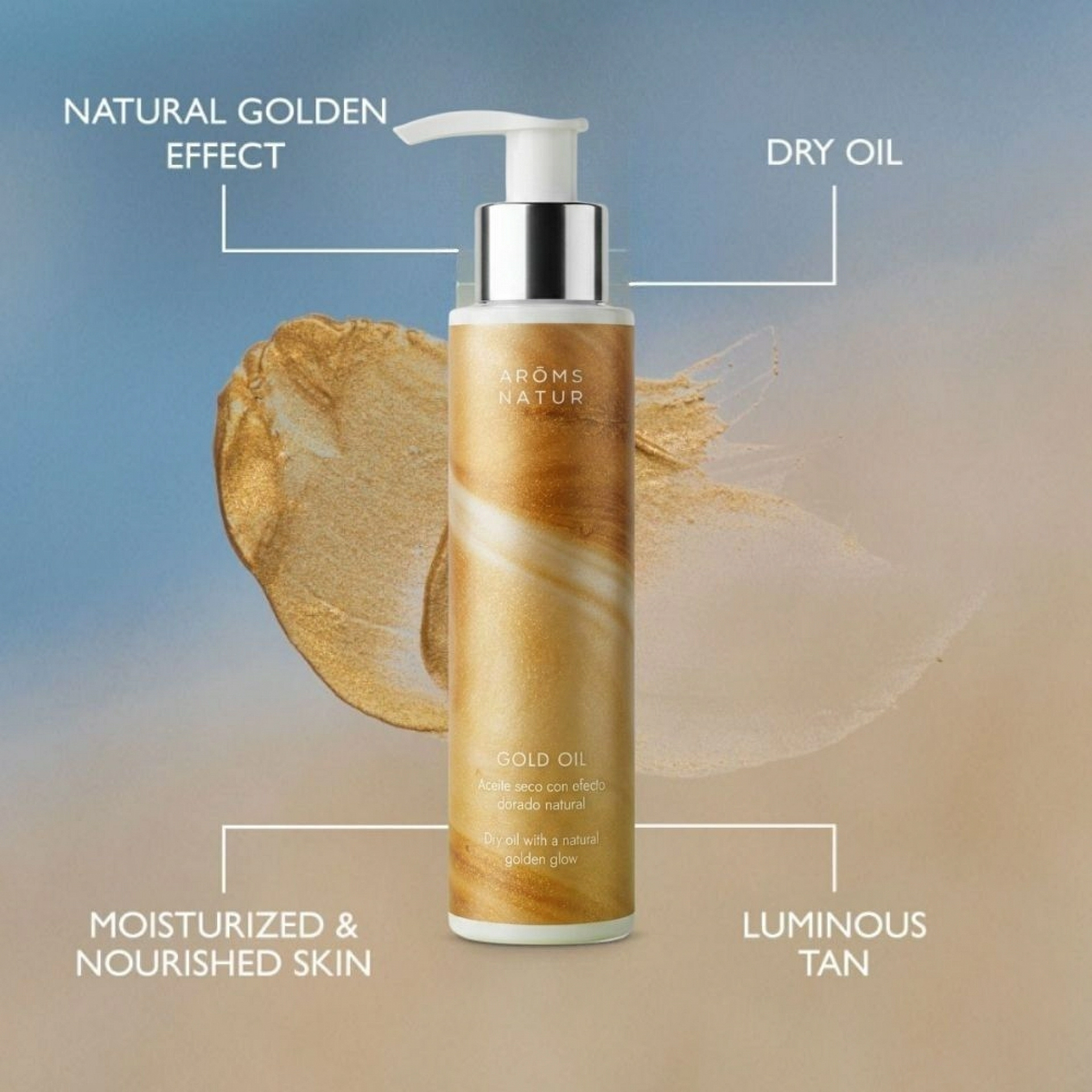 Gold Oil | Aceite seco gelificado con efecto dorado 100ml - Sun Lux Cosmetics - Aroms Natur ®