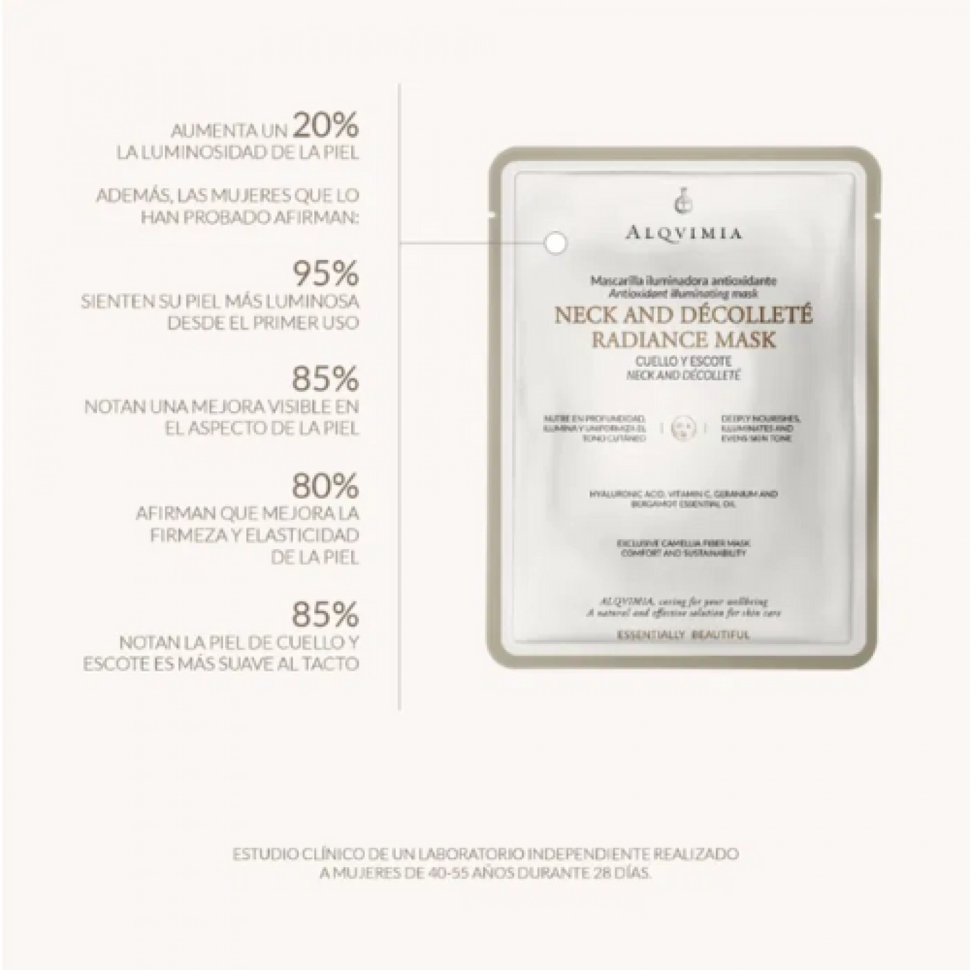 Neck and Décolleté Mask | Mascarilla antioxidante para cuello y escote 1 unidad - Essentially Beautiful - Alqvimia ®
