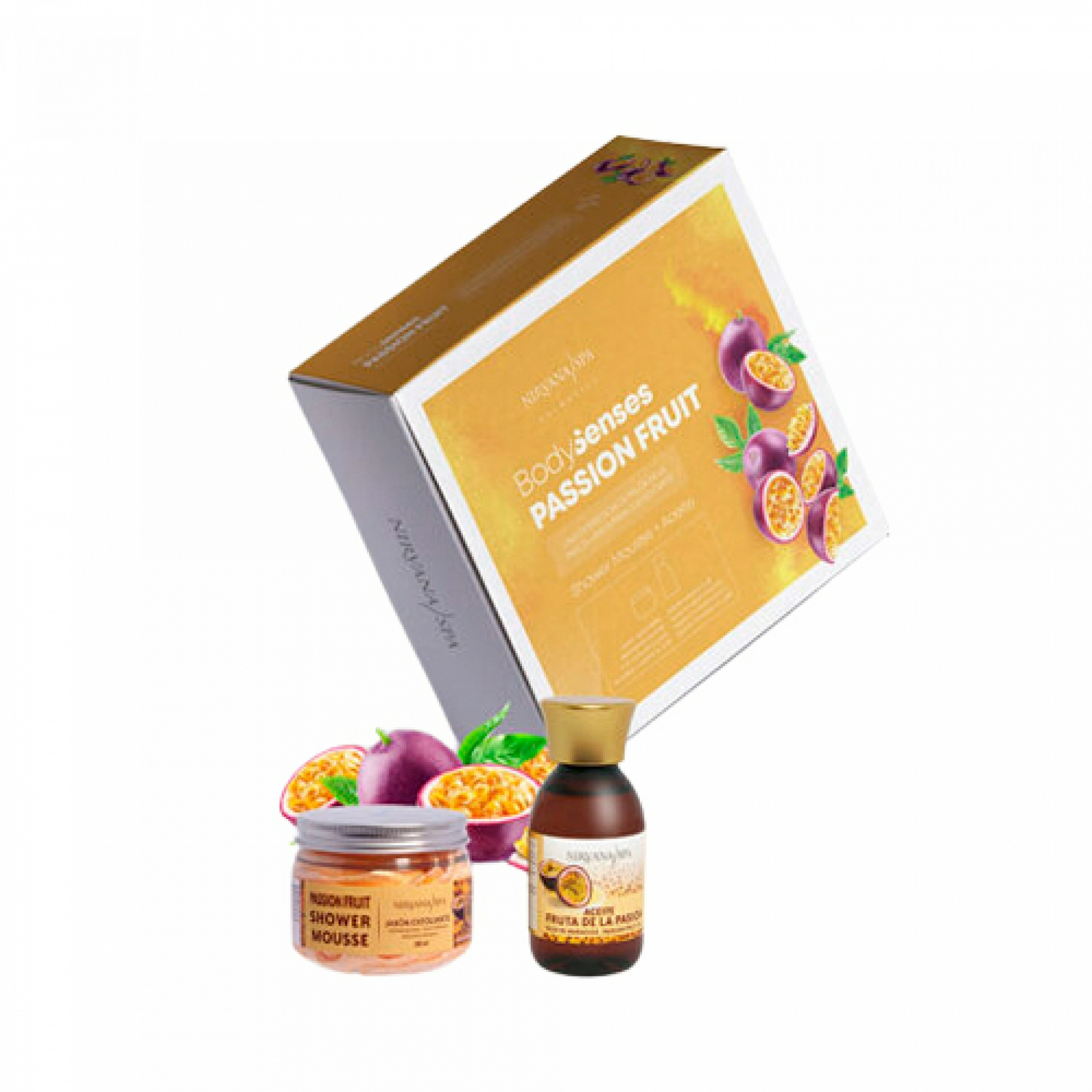 Pack BodySenses Passion Fruit | Pasion Fruit Shower Mousse 200 ml + Aceite de Fruta de la Pasión 125 ml - Nirvana Spa ®