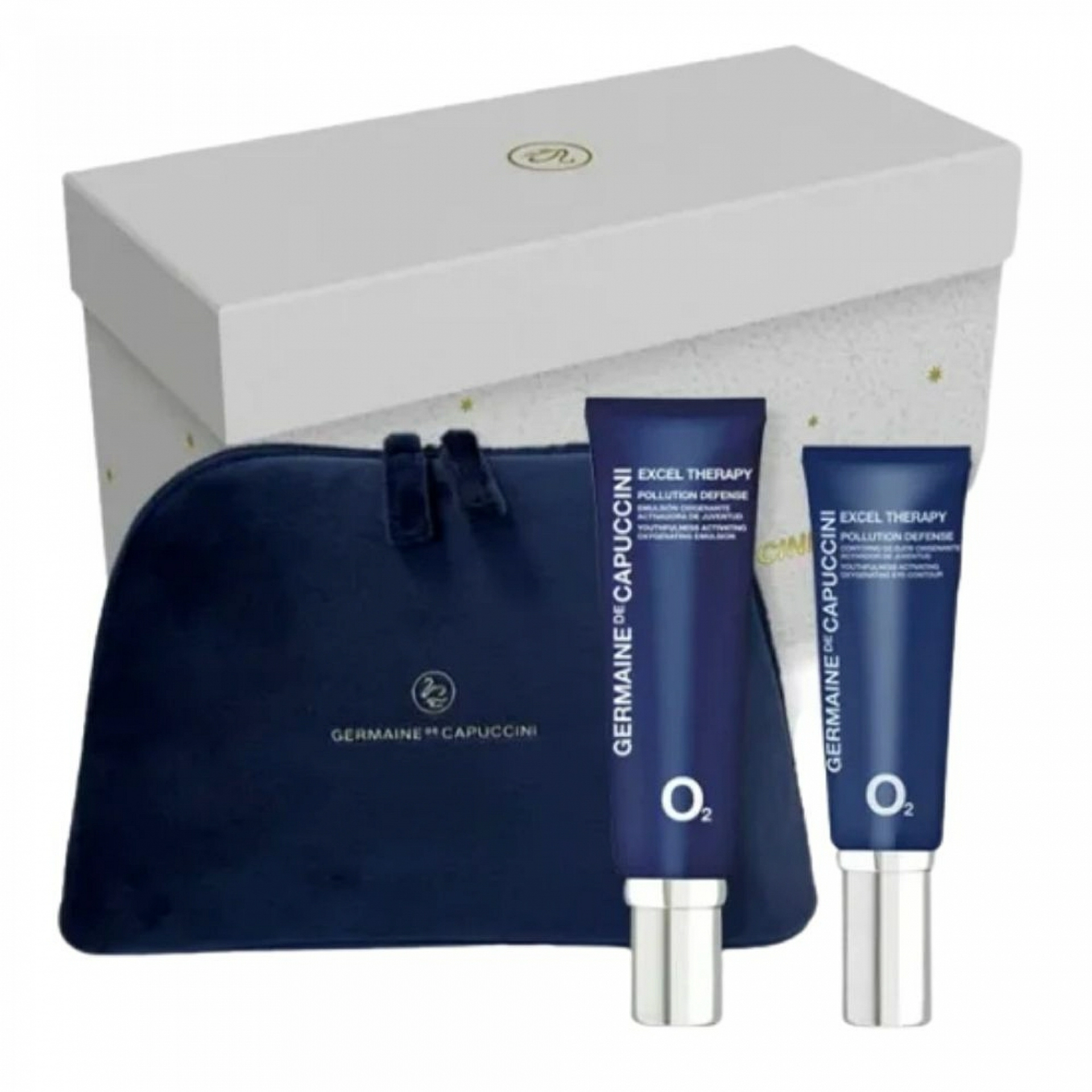 Pack Excel Therapy O2 Pollution Defense | Crema o Emulsión Oxigenante 50ml + Contorno de Ojos 15ml + neceser de regalo - Germaine de Capuccini ®