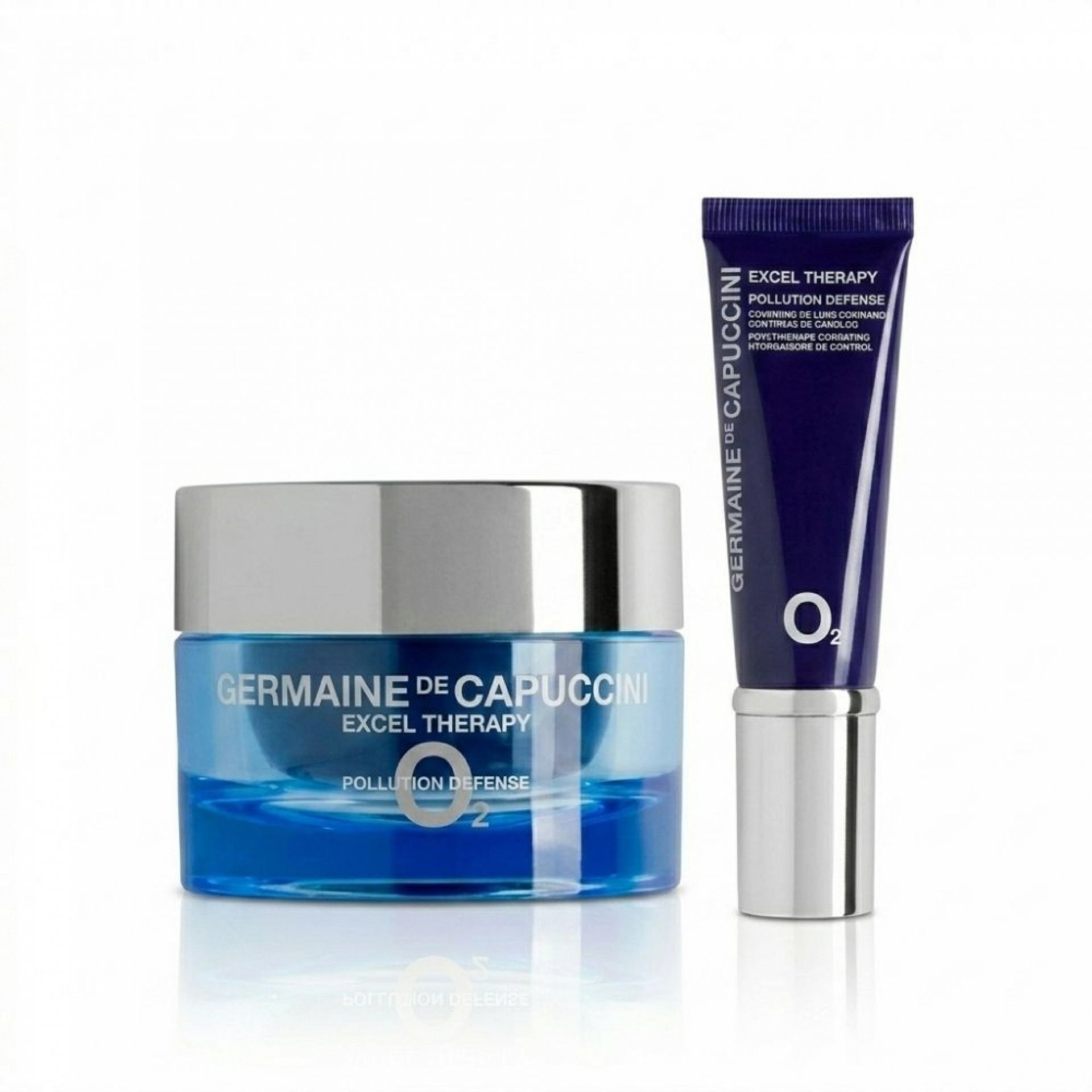 Pack Excel Therapy O2 Pollution Defense | Crema o Emulsión Oxigenante 50ml + Contorno de Ojos 15ml + neceser de regalo - Germaine de Capuccini ®