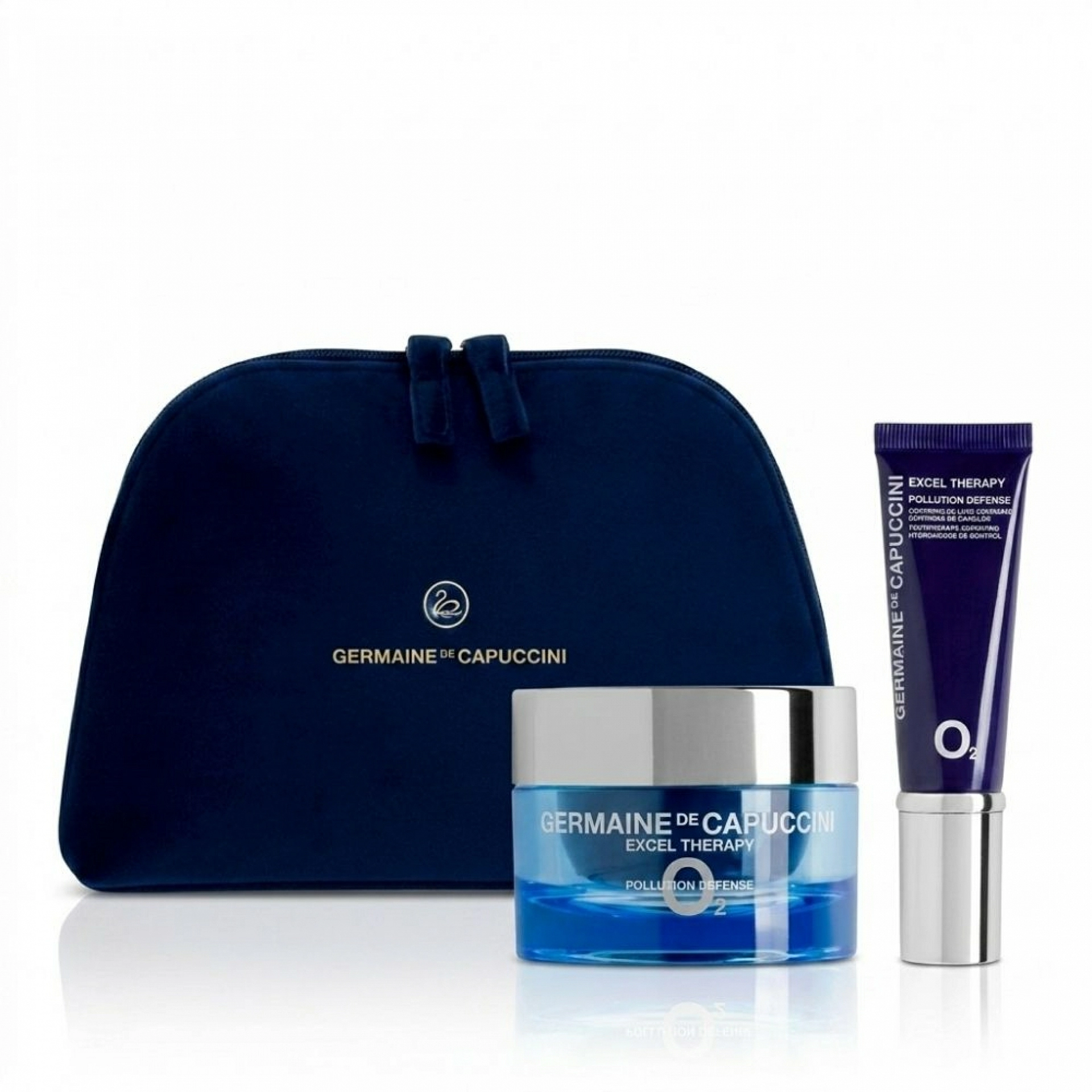 Pack Excel Therapy O2 Pollution Defense | Crema o Emulsión Oxigenante 50ml + Contorno de Ojos 15ml + neceser de regalo - Germaine de Capuccini ®