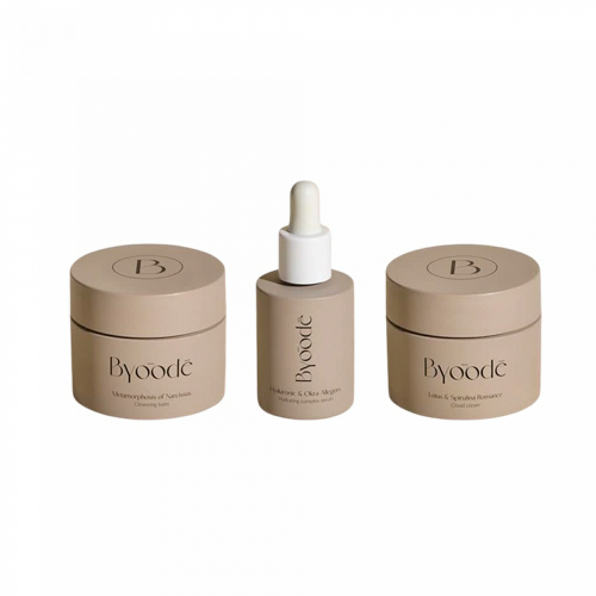 Pack Rutina Facial Hidratante y Calmante | Metamorphosis of Narcissus 75ml + Hyaluronic & Okra Allegory 30ml + Lotus & Spirulina Romance 50ml - Byoode ®