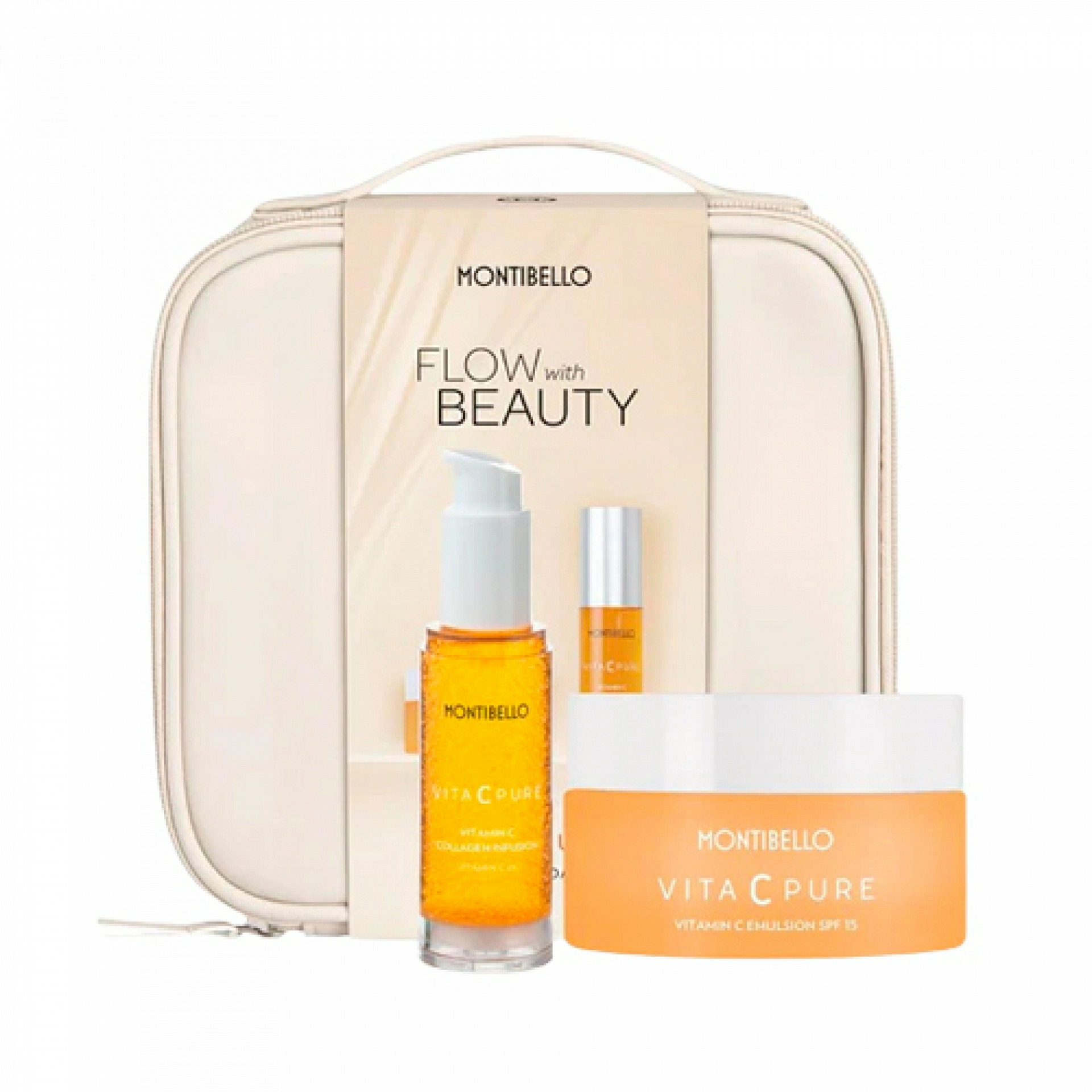 Pack Vita C Pure | Vitamin C Emulsion 50ml o Crema 50ml + Vitamin C Collagen Infusion Serum 30ml + neceser de regalo - Montibello ®