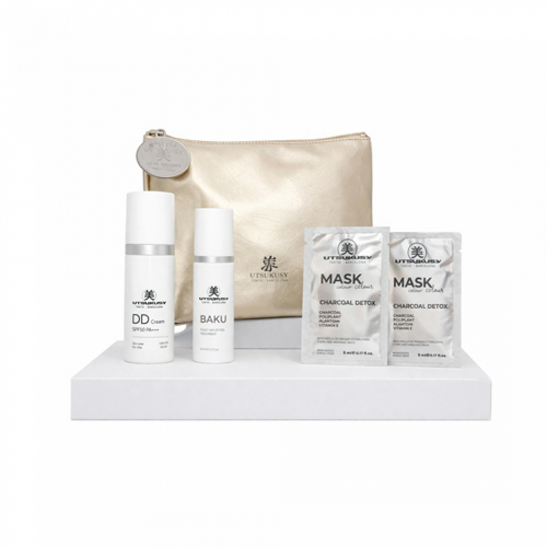 Set 2025 Baku - Crema con Color | Baku 30 ml + Crema Color DD 50 ml SPF 50 + 2 Mascarillas Charcoal Detox + Neceser de Regalo - Utsukusy ®