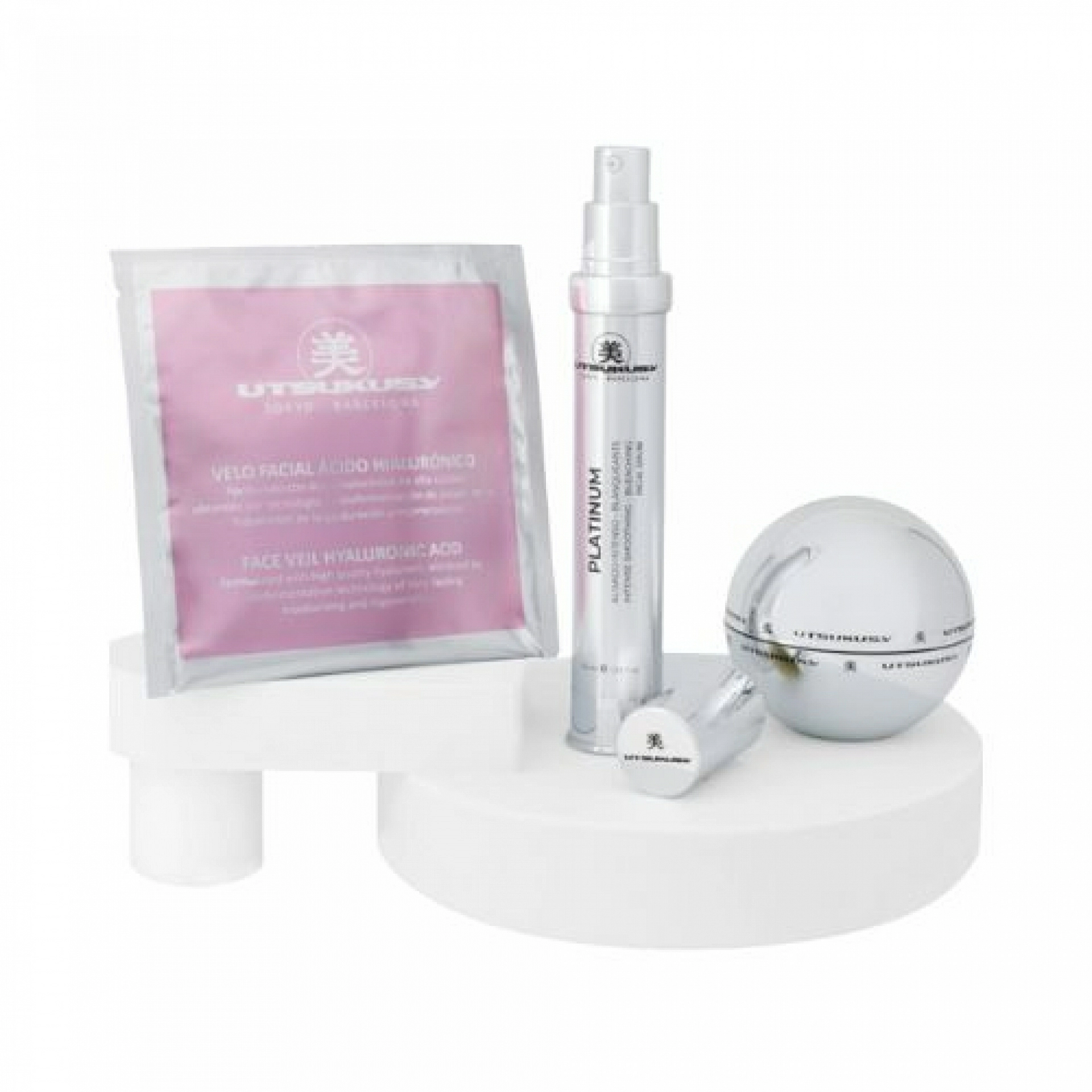 Set 2025 Platinum | Crema SPF15 50 ml + Serum 35 ml + Velo de Ácido Hialurónico + Neceser – Utsukusy ®