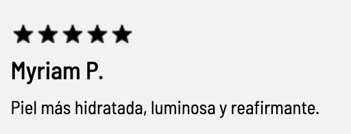 Rese&ntilde;a cinco estrellas sobre Gernetic Synchro con comentario sobre piel m&aacute;s hidratada y luminosa