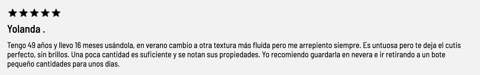 Opini&oacute;n cinco estrellas sobre Gernetic Synchro Cream destacando que en 16 semanas se notan sus propiedades