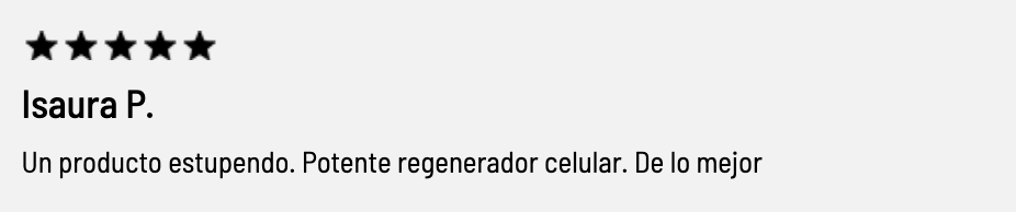 Opini&oacute;n cinco estrellas sobre Gernetic Synchro Cream destacando que es un potente regenerador celular