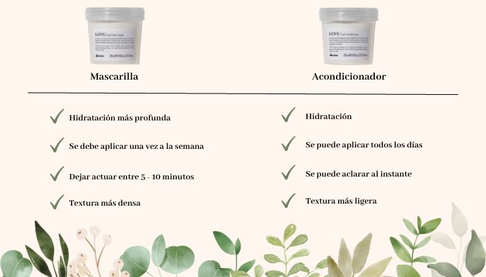 diferencia entre la mascarilla y el acondicionador love culr de davines