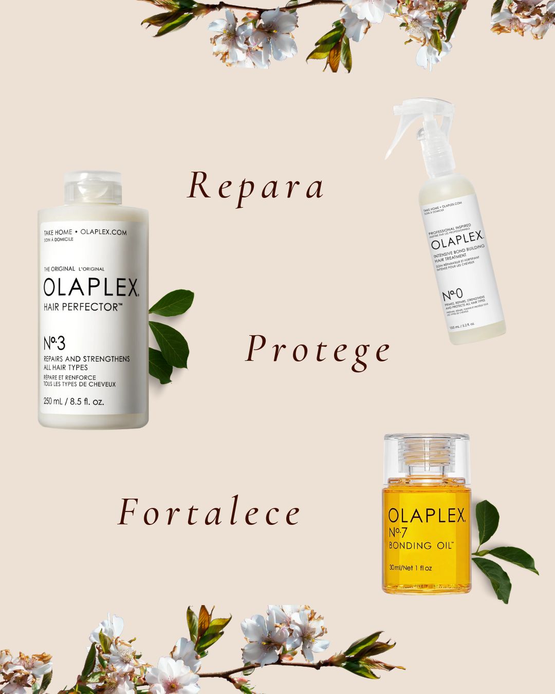 Productos Olaplex N&ordm;3, N&ordm;0 y N&ordm;7 para reparar, proteger y fortalecer el cabello